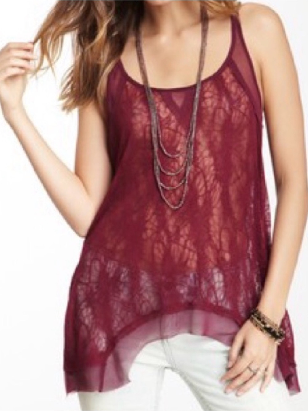 Intimately Free People Maroon ethereal Sheer Lace Mesh Tank Top Shirt Small S